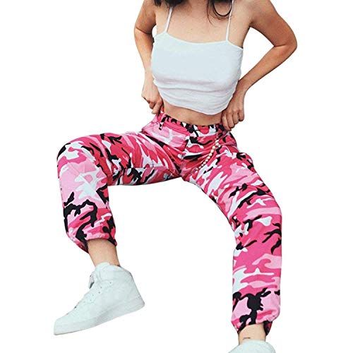 ORANDESIGNE Pantalones de Mujer Camo Cargo Pantalones de Camuflaje Casual al Aire Libre Jeans Rosa EU Small