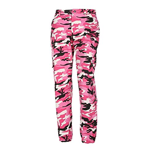ORANDESIGNE Pantalones de Mujer Camo Cargo Pantalones de Camuflaje Casual al Aire Libre Jeans Rosa EU Small