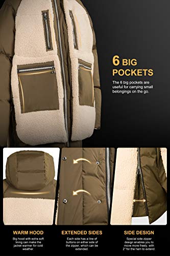 Orolay Chaqueta de Plumas Engrosada para Mujer Abrigo Acolchado Vellón Sherpa con Capucha Negro X-Large