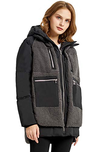 Orolay Chaqueta de Plumas Engrosada para Mujer Abrigo Acolchado Vellón Sherpa con Capucha Negro X-Large