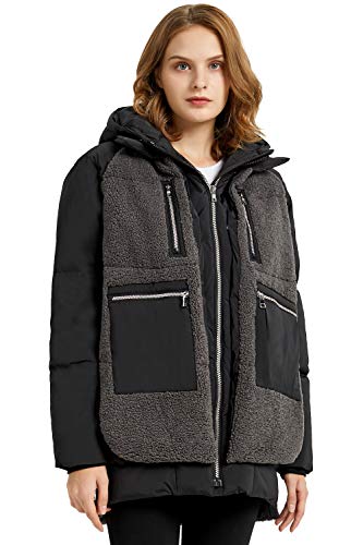 Orolay Chaqueta de Plumas Engrosada para Mujer Abrigo Acolchado Vellón Sherpa con Capucha Negro X-Large