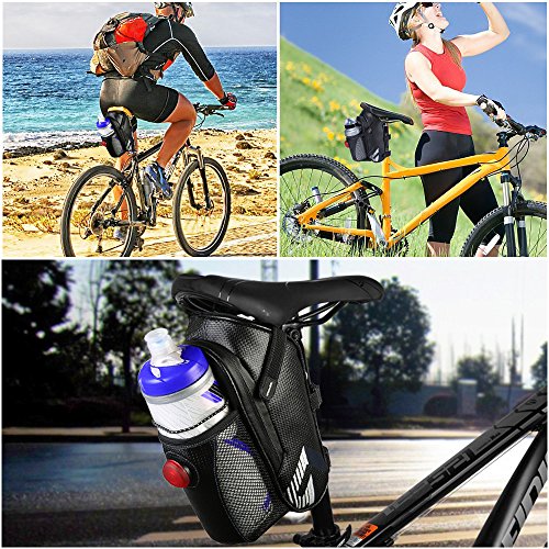 otumixx Bolsa para Sillín de Bicicleta Impermeable Bolsa de Ciclismo con Luz Trasera, Material Especial Reflectante para Bolsa Bicicleta Montaña, Bicicletas y Bicicletas de Carreras, Negro