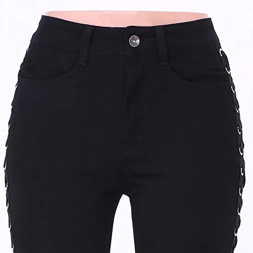 Ouduo Skinny Fit Jeans Vaqueros para Mujer, Moda Unique Jean Elásticos Ajustados Pantalones de Mezclilla con Cintura Alta Pantalone hasta la Pantorrilla (XL,Negro)