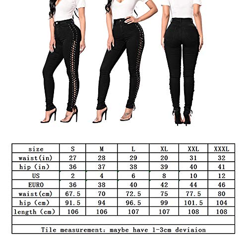 Ouduo Skinny Fit Jeans Vaqueros para Mujer, Moda Unique Jean Elásticos Ajustados Pantalones de Mezclilla con Cintura Alta Pantalone hasta la Pantorrilla (XL,Negro)