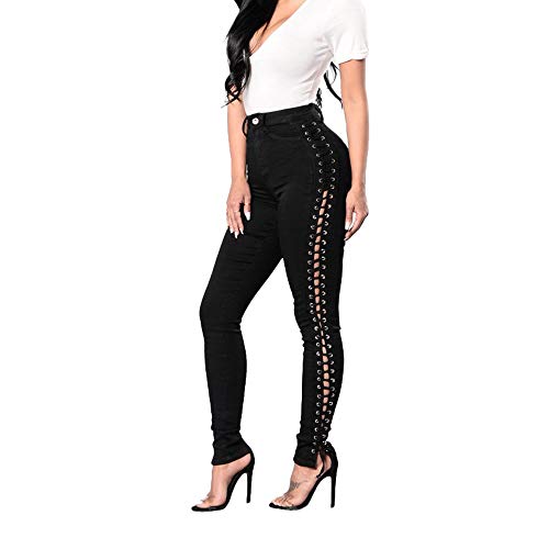 Ouduo Skinny Fit Jeans Vaqueros para Mujer, Moda Unique Jean Elásticos Ajustados Pantalones de Mezclilla con Cintura Alta Pantalone hasta la Pantorrilla (XL,Negro)