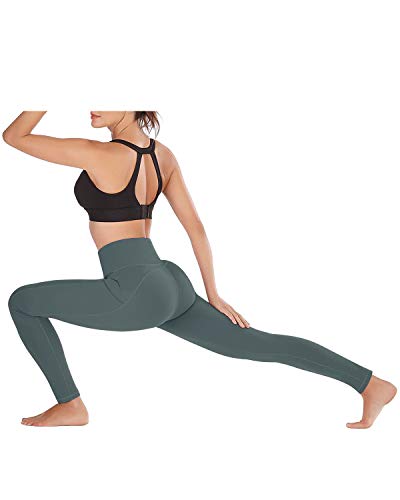OUGES Pantalones de yoga con bolsillos de cintura alta para mujer Pantalones para correr Leggings de entrenamiento(Green,L)