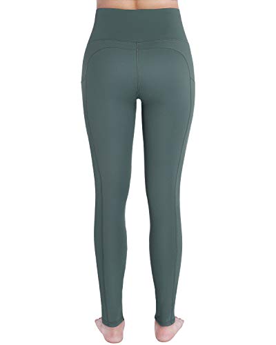 OUGES Pantalones de yoga con bolsillos de cintura alta para mujer Pantalones para correr Leggings de entrenamiento(Green,L)