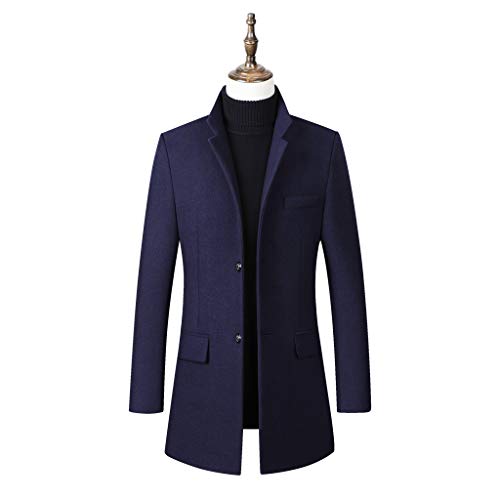 Overdose Abrigo Gris Hombre Trenca Elegante De Algodón Cuello Alto Abrigo Hombre Largo Lana Manga Larga Simple Color Liso Básico Chaqueta Invierno Hombre Ropa Vestir