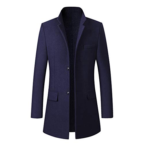 Overdose Abrigo Gris Hombre Trenca Elegante De Algodón Cuello Alto Abrigo Hombre Largo Lana Manga Larga Simple Color Liso Básico Chaqueta Invierno Hombre Ropa Vestir