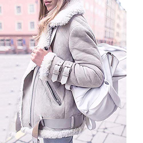 Overdose Abrigos De Invierno De Las Mujeres Chaquetas De Gran TamañO Artificial De Lana Abrigo De Solapa Gruesa Solapa Biker Motor Aviador Chaqueta De Ocio Ropa De Abrigo