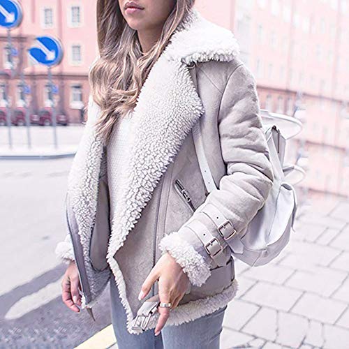 Overdose Abrigos De Invierno De Las Mujeres Chaquetas De Gran TamañO Artificial De Lana Abrigo De Solapa Gruesa Solapa Biker Motor Aviador Chaqueta De Ocio Ropa De Abrigo