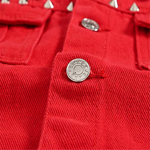 Overdose Chaqueta Jeans Chaleco Rock Chaqueta Vaquera Casual De Chaleco De Mezclilla Hombre En Blusa De Hombro Gótica Juvenil Hombre Rojo