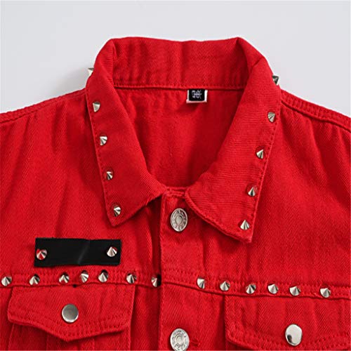 Overdose Chaqueta Jeans Chaleco Rock Chaqueta Vaquera Casual De Chaleco De Mezclilla Hombre En Blusa De Hombro Gótica Juvenil Hombre Rojo