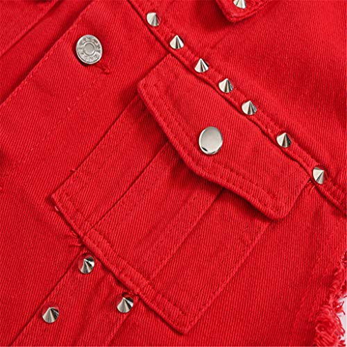 Overdose Chaqueta Jeans Chaleco Rock Chaqueta Vaquera Casual De Chaleco De Mezclilla Hombre En Blusa De Hombro Gótica Juvenil Hombre Rojo