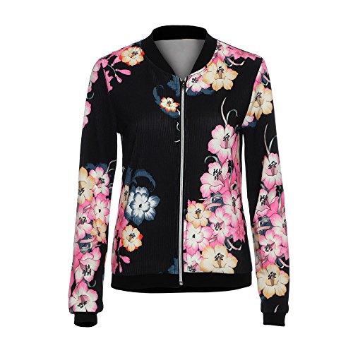 Overdose Las SeñOras De Las Mujeres De ImpresióN De Manga Larga Tops Blanco Cremallera Mejor Regalo De La Chaqueta Caliente Outwear Negro Tops Sueltas Top (S, C-Negro)