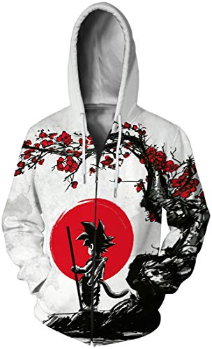 PANOZON Sudadera Hombre Impresión de Anime Goku Naruto Dragon Ball Chaqueta con Capucha Cremallera (L, 1 Goku)