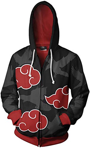 PANOZON Sudadera Hombre Naruto Dibujos Animados Cómic Japonés Chaqueta con Capucha Cremallera (XL, Rojo Nube)