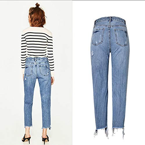 PanpanBox Vaqueros Mujer con Perlas Recto Pantalones Cintura Alta Jeans Pants Primavera Otoño Pantalones Cargo Desgarrados Pantalones Chino (42-XL)