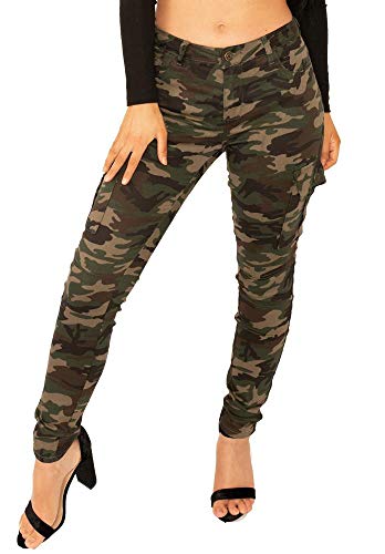 Pantalón Cargo Camuflado Oscuro Estilo Slim Militar para Mujer - Verde - 32