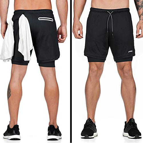 Pantalon Corto Hombre Deporte Verano Pantaloes Cortos con Bolsillos Shorts Deportivos para Running Baloncesto Bicicleta Entrenamiento Futbol Gimnasio Tenis Calzonas Crossfit Mallas Cortas (Negro, M)