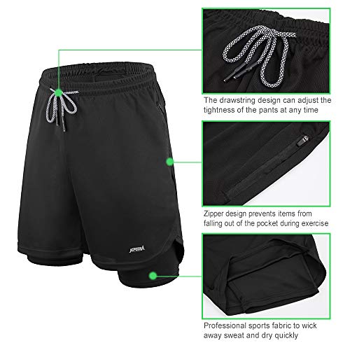 Pantalon Corto Hombre Deporte Verano Pantaloes Cortos con Bolsillos Shorts Deportivos para Running Baloncesto Bicicleta Entrenamiento Futbol Gimnasio Tenis Calzonas Crossfit Mallas Cortas (Negro, M)