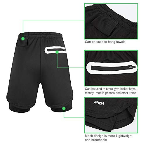 Pantalon Corto Hombre Deporte Verano Pantaloes Cortos con Bolsillos Shorts Deportivos para Running Baloncesto Bicicleta Entrenamiento Futbol Gimnasio Tenis Calzonas Crossfit Mallas Cortas (Negro, M)