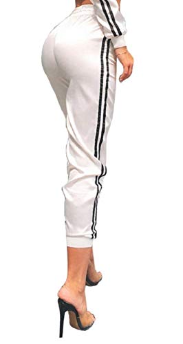 Pantalón Deportivo para Mujer - Elegante - Casual - Fitness - Trotar - Deporte - chándal - cordón - Bolsillos - satén - Transparencias - Color Blanco - Talla s - Ropa para niña