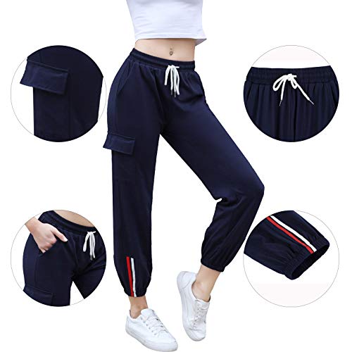 Pantalón Largos Algodón Mujer Chándal Deporte para Yoga Running Fitness Jogging Danza Pijama de Interior Grandes Deportivos Casuale Azul Marino L