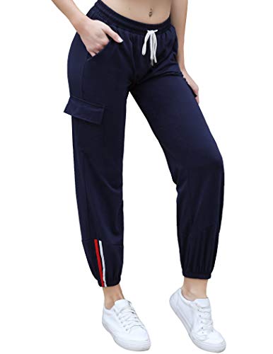 Pantalón Largos Algodón Mujer Chándal Deporte para Yoga Running Fitness Jogging Danza Pijama de Interior Grandes Deportivos Casuale Azul Marino L
