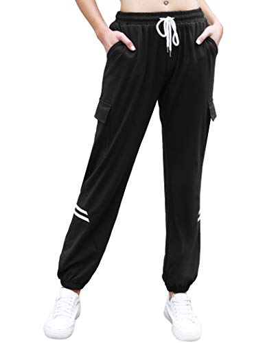 Pantalón Largos Algodón Mujer Chándal Deporte para Yoga Running Fitness Jogging Danza Pijama de Interior Grandes Deportivos Casuale Negro L