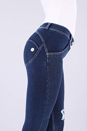 Pantalón WR.UP® Pitillo de Talle y Largo estándar de Punto de Efecto Denim - Jeans Oscuro-Costuras Blancas - Extra Small