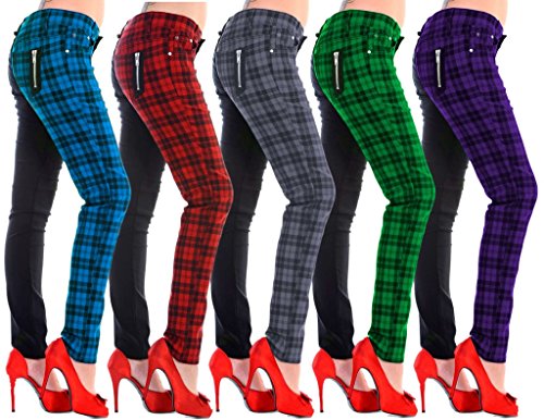Pantalones Ajustados Azul Tartán a Cuadros Emo Punk de Banned para Mujeres de Piernas Separadas - (L / 32" / ES 42)