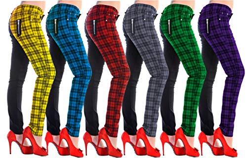 Pantalones Ajustados Rojo Tartán a Cuadros Emo Punk de Banned para Mujeres de Piernas Separadas - (XS / 26" / ES 36)