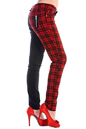 Pantalones Ajustados Rojo Tartán a Cuadros Emo Punk de Banned para Mujeres de Piernas Separadas - (XS / 26" / ES 36)