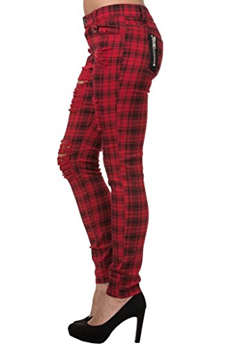 Pantalones Ajustados Rojo Tartán a Cuadros Rasgados Emo Punk de Banned - (XL / 34" / ES 44)