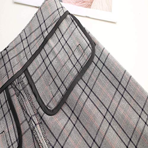 Pantalones Anchos de Pierna Ancha Holgados con Micro Plisados a Cuadros de Cintura Alta para Mujer Pantalones Cortos de Calle Hipster de Ocio Diario con Bolsillos XXL