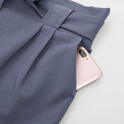 Pantalones Anchos Mujer con Cintura Alta Cinturón Elástico con Arco Transpirable Azul Claro S Cl10903-1