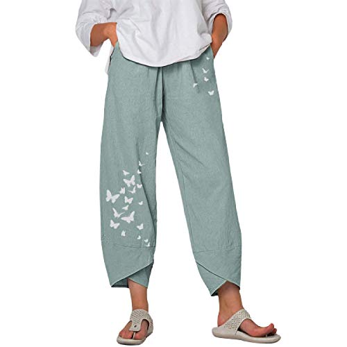 Pantalones Anchos Sueltos Estampados para Mujer de Primavera y Verano Pantalones elásticos de Cintura Alta elásticos de Talla Grande X-Large