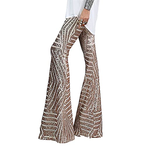 Pantalones Casuales con Lentejuelas para Mujer Pantalones Anchos Rectos Sueltos De Cintura Alta