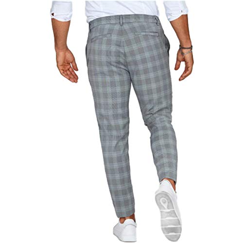 Pantalones Casuales para Hombre con Estampado a Cuadros, Delgados y cómodos, con Tendencia a la Moda, Pantalones hasta el Tobillo con Botones y Tapeta con Cremallera Large