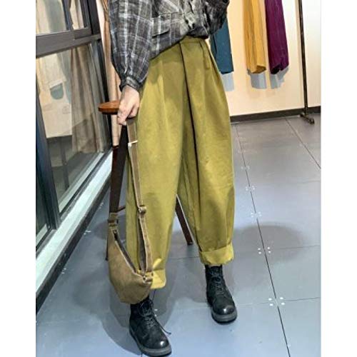 Pantalones Casualespantalones Harem De Cintura Alta Pantalones Casuales Simples De OtoñO Moda De Estilo Coreano Suelto Tallas Grandes Cintura EláStica Pantalones Capris De Mujer L Verde Militar