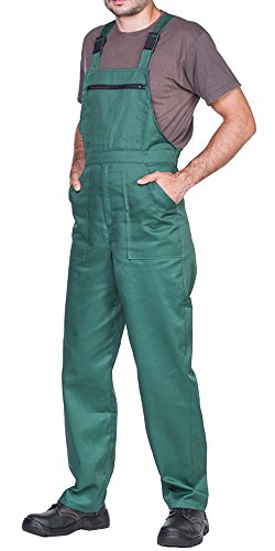 Pantalones con peto de trabajo para hombre, Made in EU, Mono de trabajo, Azur, blanco, rojo, verde, negro (S, Verde)