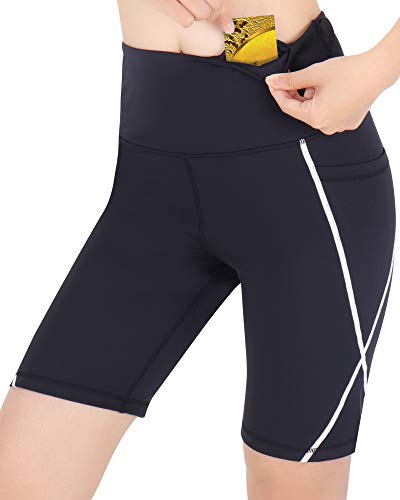 Pantalones Corto Mujer Leggins de Yoga para Mujer Mallas Cortas de Deporte de Mujer Pantalón Corto Deportivo para Mujer Cintura Alta Ciclismo Correr Bolsillos Laterales Reflectantes (Negro, XL)