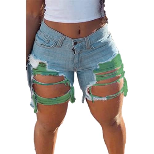 Pantalones Cortos de Mezclilla con Agujeros Rasgados con Personalidad para Mujer Pantalones Cortos Rectos de Cintura Alta de Moda de Verano con Botones clásicos 5X-Large