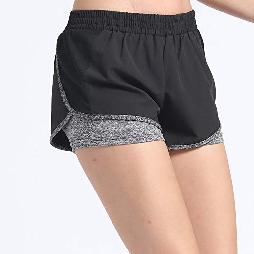 Pantalones cortos deportivos 2 en 1 para mujer Pantalones cortos elásticos de doble capa para correr (gris, 2XL)