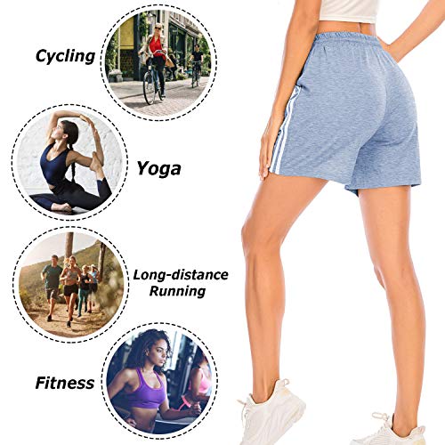 Pantalones Cortos Deportivos para Mujer Entrenamiento Yoga Verano para Hacer Ejercicio Trotar Gimnasio Pijamas Interior Casual Suelto Elástico con Banda Azul Claro L