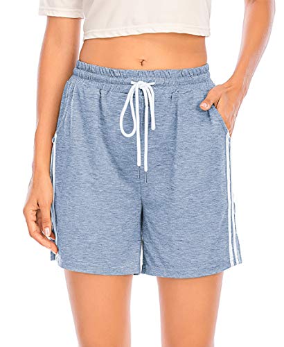 Pantalones Cortos Deportivos para Mujer Entrenamiento Yoga Verano para Hacer Ejercicio Trotar Gimnasio Pijamas Interior Casual Suelto Elástico con Banda Azul Claro L