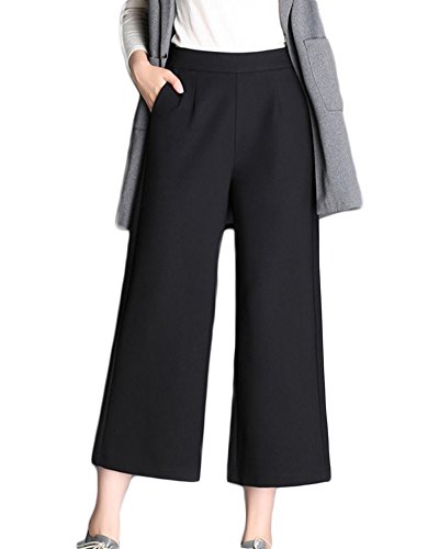 Pantalones Cropped Anchos para Mujer Casual Talle Alto Slim Pants Trousers Pantalón Negro M