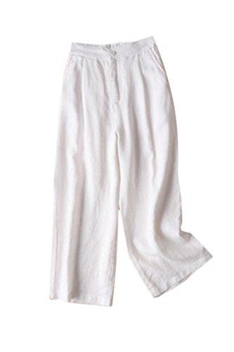 Pantalones De Algodón Y Lino para Mujer Pantalones Anchos Talla Grande Blanco XXL