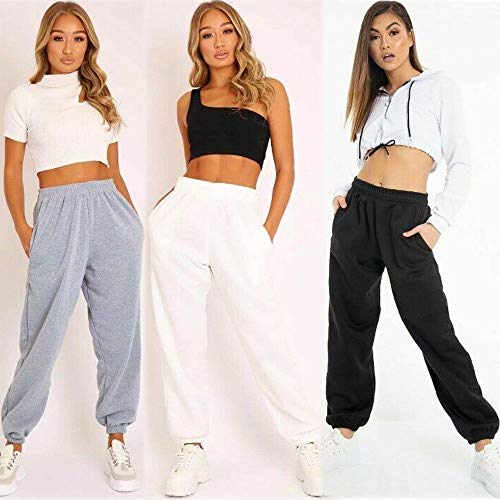 Pantalones de Chándal para Mujer Chica Pantalones Hip Hop Holgados para Jogging Deportes Gimnasia Gimnasio Danza con Elástico Moda Casual (Negro, XL)